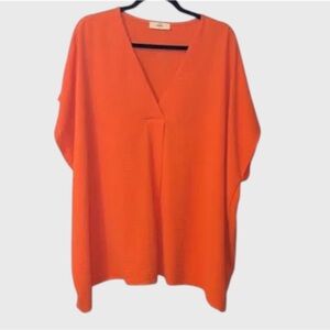 Entro Bright Orange V-Neck Pleated Blouse